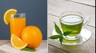 Orange juice vs green tea: Orange juice is a rich source of Vitamin C, folate, and potassium. Green tea contains flavonoid called catechins which stimulates metabolism and helps break down excess fat.(Freepik)