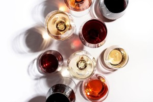 Red, rose and white wine glasses, top view (Getty Images/5PH)