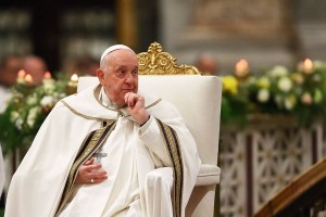 Pope Francis presides over the celebration of the Second Vespers of the solemnity of the Conversion of Saint Paul the Apostle, at the conclusion of the Week of Prayer for Christian Unit, in the Basilica of St. Paul Outside-the-Walls. (Grzegorz Galazka/Archivio Grzegorz Galazka/Mondadori Portfolio via Getty Images)