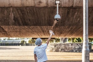 Spraying graffiti on security camera (Getty Images/Westend61)