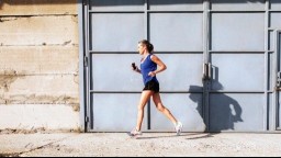 Older female jogging outdoors