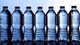 Plastic bottles of water lined up on a table