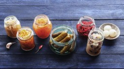 gut healthy foods on a wooden table