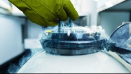 A close-up of a gadget used to freeze ovarian tissue in a lab.