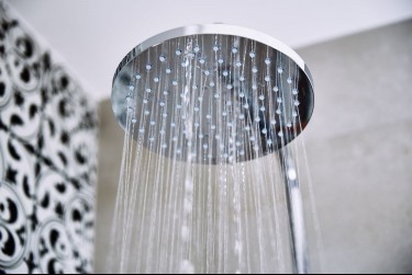 shower with water falling in bathroom